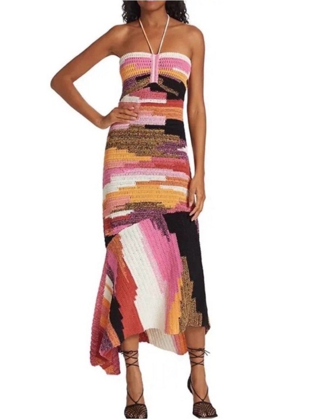A.L.C. Strapless Multicolor Crochet Maxi Dress